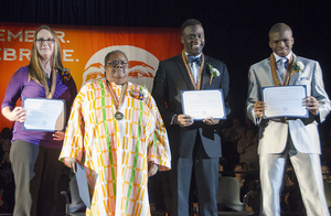 (From left) Karaline Rothwell, Mable Wilson, Ronald Taylor and Dajaveon Bellamy received the Unsung Hero award at the 30th Annual Martin Luther King, Jr. Celebration. They were honored for service in the Syracuse community.