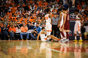 Matthew Moyer injured his left ankle in the first half against Boston College and will miss Saturday's game.