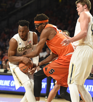 Paschal Chukwu's turnover in the final minutes of the game was one of several that limited Syracuse's comeback chances. 