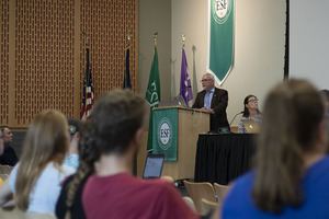 Faculty, staff and students met at the Gateway Center on Tuesday to discuss solutions to challenges from the 2017-18 academic year.  
