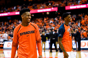 Tyus Battle and Frank Howard, pictured against Duke earlier this season, joking around pregame. 