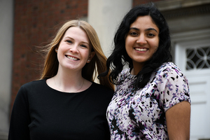 Mertikas (left) is running alongside Sameeha Saied, a sophomore psychology major.