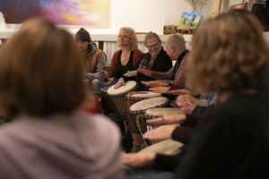 Facilitators led participants in drumming exercises, games and meditation to encourage wellness and community.
