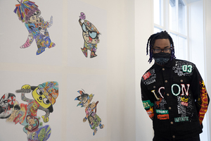 SU senior Omari Odom has created an exhibit featuring drawings of characters like Harry Potter and Power Rangers.