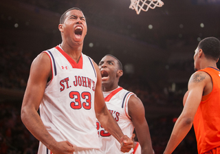 St. John's Orlando Sanchez reacts after a play late in the second half.