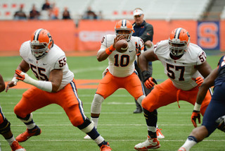 Terrel Hunt takes a snap during the Spring Game. Hunt completed 12-of-15 passes.