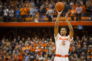 McCullough puts up a jump shot in the first half. He had four points on 1-of-2 shooting.