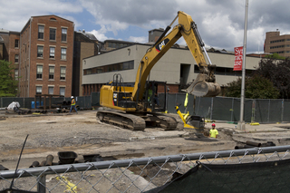 The work on the sewer line along Waverly Avenue is the site where the Hoople Building used to stand. Photo taken by July 11, 2017