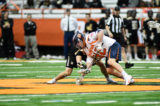 Danny Varello fights at the faceoff X. 