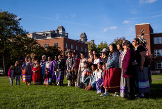 After the social dances concluded, performers joined with Indigenous Syracuse University community members for a photo.
